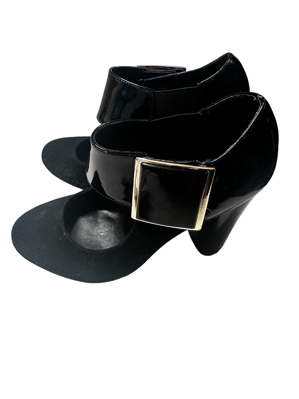 Tory Burch Black Patent Mary Jane Heels with Gold Buckle Size 6